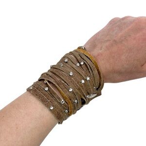 Leather and Rhinestone Cuff Bracelet